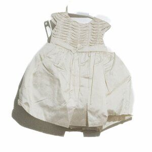 Lida Girls White Balloon Dress Silk Pleated Ribbon Tie Waist Cap Sleeve 6M NWT